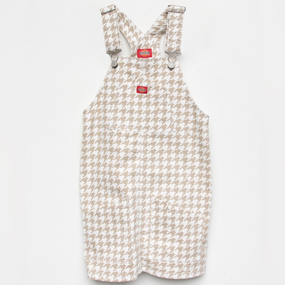 DICKIES GIRL XS Houndstooth Overall Dress Kahaki